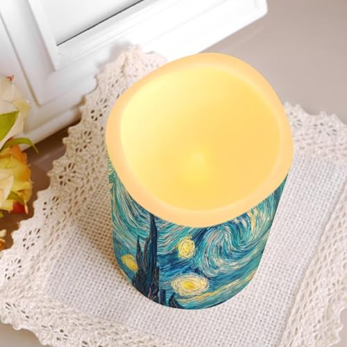 Image of Starry Night Plastic Flameless Candles with Remote Control and Timer LED Flickering Battery Electric Pillar Candles for Table Decoration