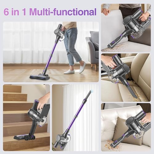 Image of Zefiro Cordless Vacuum Cleaner for Home,450W /40Kpa 50Mins Stick Vacuum,Anti-Tangle 1.5L Dust Cup, Rechargeable Wireless Handheld Vacuum for Pet Hair /Carpet /Floor