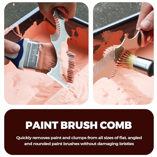PinStone 8-In-1 Painters Tool - Paint Brush Comb, Paint Roller Cleaner, Stainless Steel Scraper, Putty Knife, Paint Can Opener, Wooden Handle - Image 3
