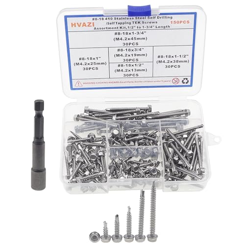Kit de tornillos autoperforantes hexagonales, acero inoxidable, 150 piezas miniatura 1