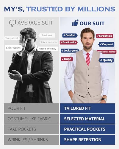 MY'S Mens Suit Vest, Formal Business Dress Waistcoat for Wedding Party Casual4