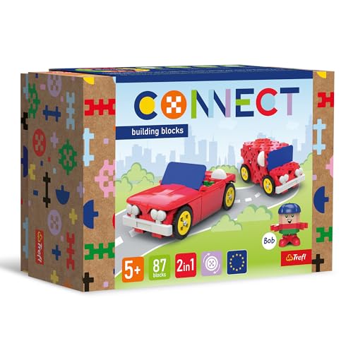 Trefl Connect Construction Bricks 2-in-1 Convertible/Van Set - 87 Pieces: 82 Construction Bricks + 5 Bricks, for Adults and Children from 5 Years