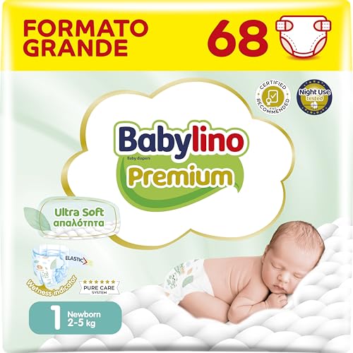 Babylino Premium, Pañales bebé Talla 1 con filtro Ultra Soft, Newborn (2-5 kg), 68 unidades
