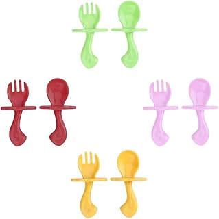 Totority 4 Conjuntos De Colher E Garfo Conjunto Crianças Terno Kit De Bebê Colheres De Bebê Ternos De Bebê Spork Bebê Comer Treinamento Spork Bebê Spork Cabo Curto Colher Garfo Garfo De