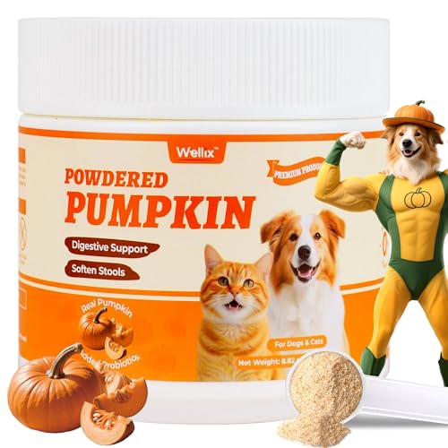 Wellix Pumpkin Powder for Dogs & Cats - Fiber Supplement, Digestion Support, Firms Stool, Dog & Cat Diarrhea, Constipation Relief, Gut Health - Food Topper for Dogs & Cats, Larger Volume