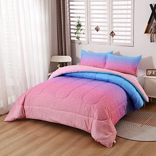 Rainbow Comforter Set Unicorn Bedding Set For Girls Galaxy Girls Pink Blue Bedding Pink Reversible Comforter Set(Queen, Blue) #TOP7