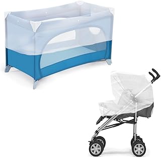 Set Zanzariera Universale ANTIZANZARE per Passeggino+Lettino Culla o Campeggio, Riflettente Protettiva, con Bordi Elastici, Lavabile