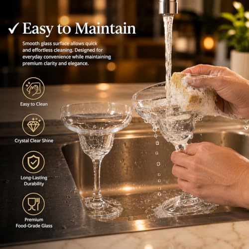 Image of bellemax 210ML Cocktail Glasses | Premium Clear Glass Drinking Glasses | Juice, Mocktail, Cocktail, Water, Soft Drink & Beverage Glass Set | Elegant Barware for Home, Kitchen & Parties (Set of 6)