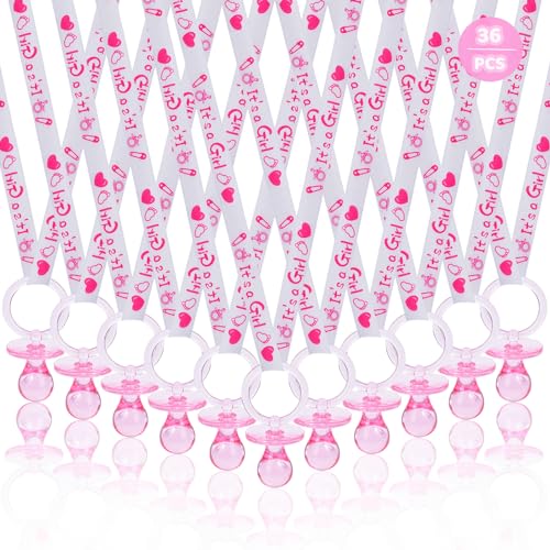 Image of XINHUIDALSQ 36 Baby Shower Pacifiers Necklace, Acrylic Pacifier Necklace for Baby Shower Girls Boys Party Favors Charm /Gender Reveal Party Table Scatter /Game Props(Pink)