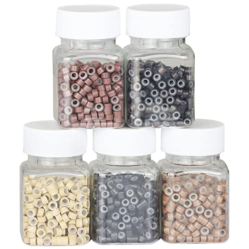 NIACONN 2500pcs 5 mm Tinsel Hair Extensions Beads, Silicone Lined Ring Micro Link I-tip Beads for Hair Extension - Multicolour
