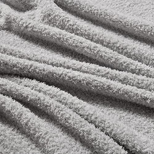 Bed Trip Plush Blanket For Couch, Lightweight Soft Knitted Chenille Throw Blanket With Fuzzy Texture And Ribbed Trim Design, Decorative Luxury Fluffy Blanket For Spring Summer (Silver, 50X60 Inches) #TOP6