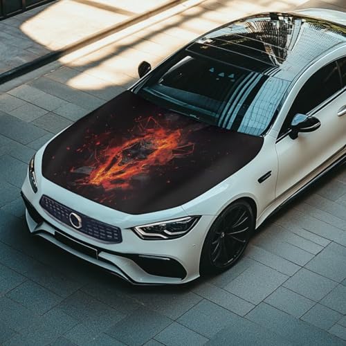 Image of Car Hood Cover Protector,Dust-Proof Soft Comfortable Print Hood Covers for Cars,Decoration Universal Car Accessories Wolf Fire Print