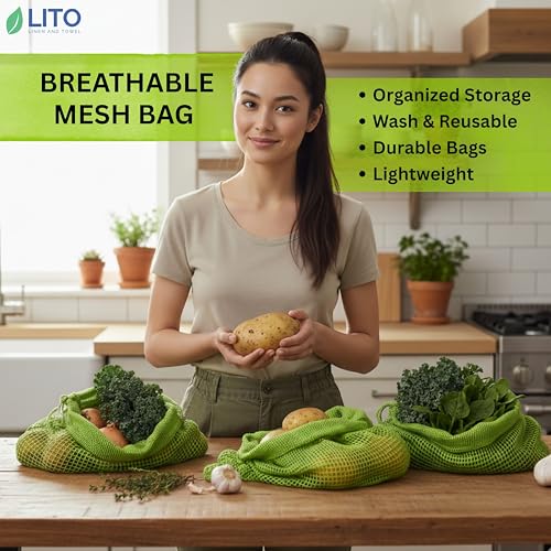 Image of Vegetable Bag for Fridge (6 pcs), Fridge Storage Containers with Drawstrings, 100% Cotton Vegetable Storage Bags for Refrigerator, Keeps Veggies Fresh Longer, Eco-Friendly Fridge Bag (Neem Green)