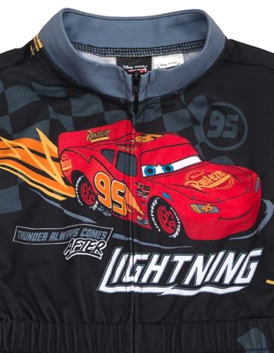 Disney Cars Lightning McQueen Toddler Boys French Terry Racing Zip Up Coverall Black 3T - image 5