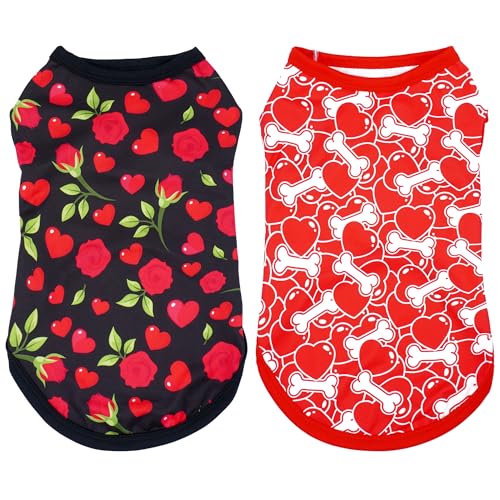 JpGdn Valentines Dog Shirts for Large Doggie Puppy Girl Boy Male Female Sleeveless Tank Top Tee Vest T Shirts Black Red Outfit Pack of 2