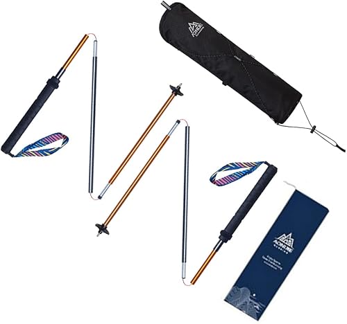 Bastones de senderismo de aluminio con bolsa de almacenamiento, paquete de 2 palos de senderismo ligeros plegables, bloqueo rápido absorbente de
