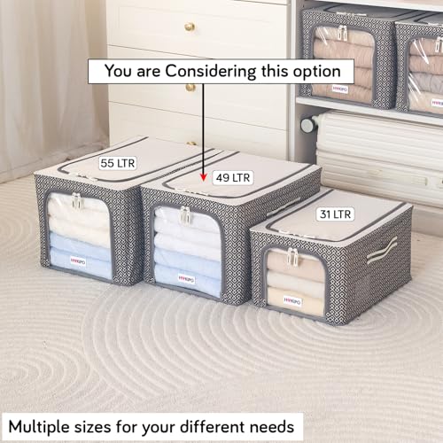 Image of HOKIPO Wardrobe Organiser for Storage of Clothes, 600D Oxford Fabric Storage Box, Charcoal Grey - Large Pack of 1 (AR-6718-CGRY)