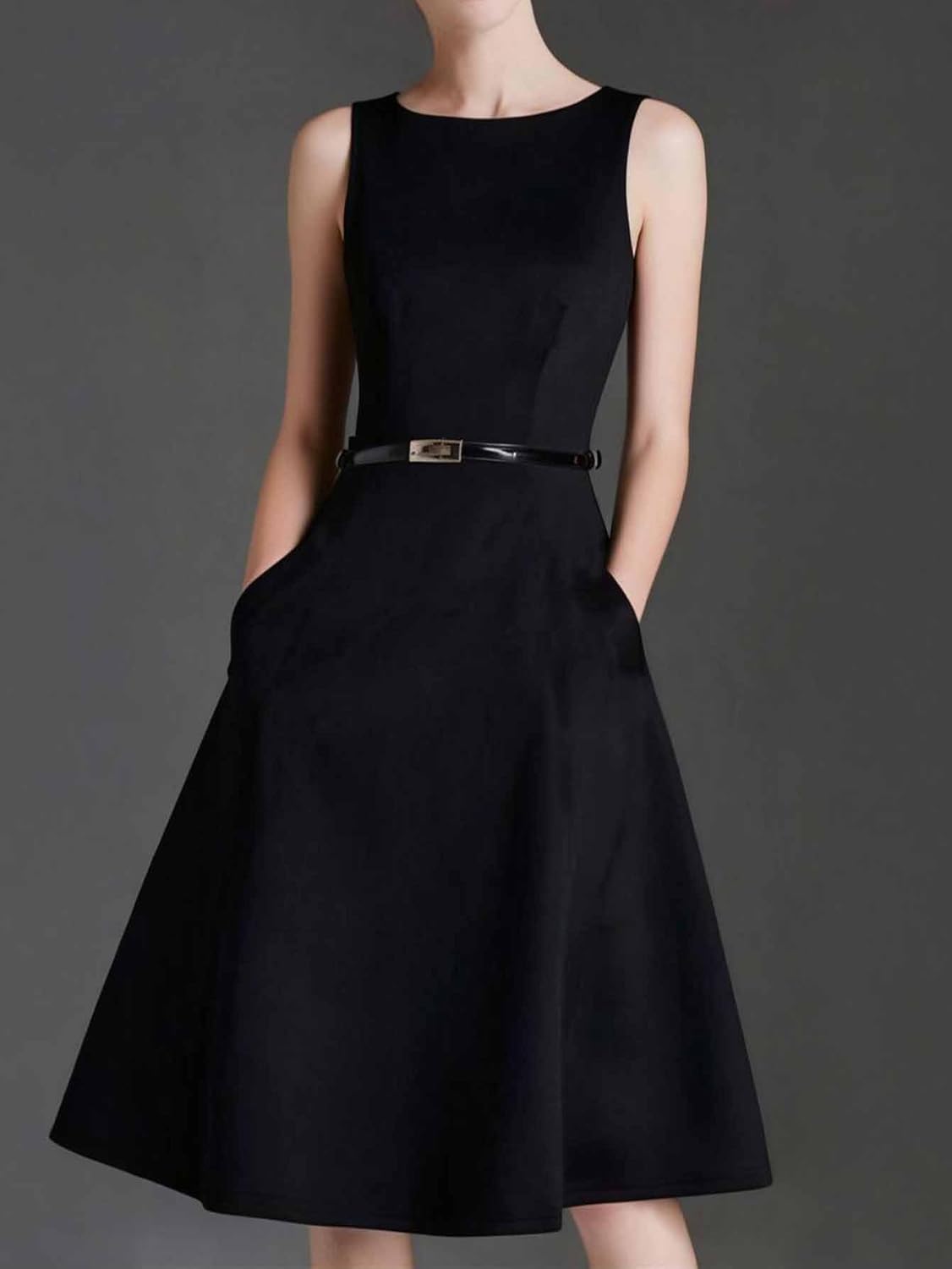 2026 Summer Elegant Black Midi Dress for Women Sleeveless High Waist A Line Casual Commuter Dress