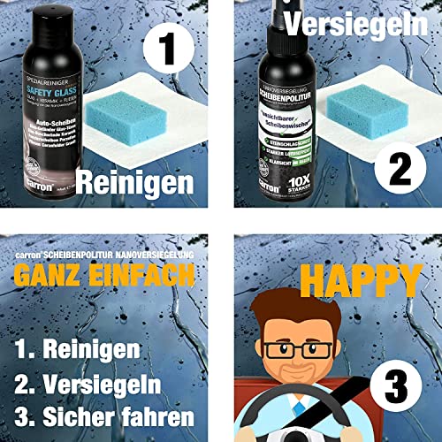 carron Nanoversiegelung Auto Frontscheibe polieren Scheibenversiegelung für Lotuseffekt + Steinschlagschutz wie unsichtbarer Scheibenwischer Abperleffekt (US-Patent)