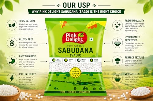 Image of Pink Delight Sabudana (Sago) 400 gm | Premium Sabudana Pearls for Khichdi, Vada & Kheer | 100% Natural Gluten Free Sago | Easy to Digest & Rich in Energy | Fast Friendly Food