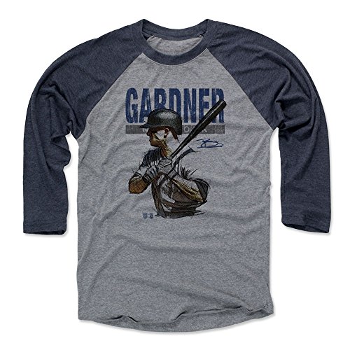 500 LEVEL Brett Gardner Tee Shirt (Baseball Tee, Large, Navy/Heather Gray) - Brett Gardner Sketch B