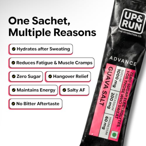 Image of UP&RUN Advance Guava Salt | Sugar Free Electrolyte for Adults | 15 Sachets