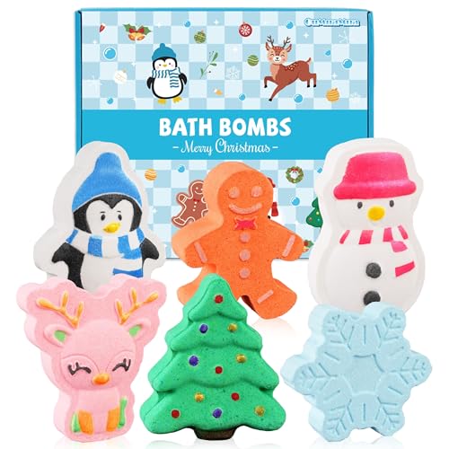 6 Pack Christmas Bath Bombs Gifts for Women Xmas Tree Gingerbread Snowflake Bathbombs Set Bubble Bath Bombs Unique Christmas Gifts for Adults Women Xmas Winter Birthday Party Favors