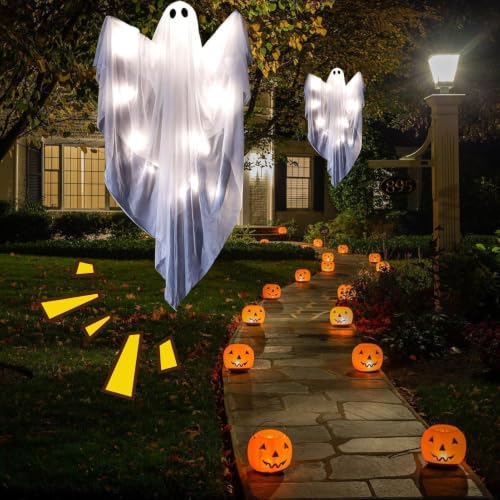 Fantasma de Halloween con sonido y luces intermitentes para chimenea 3