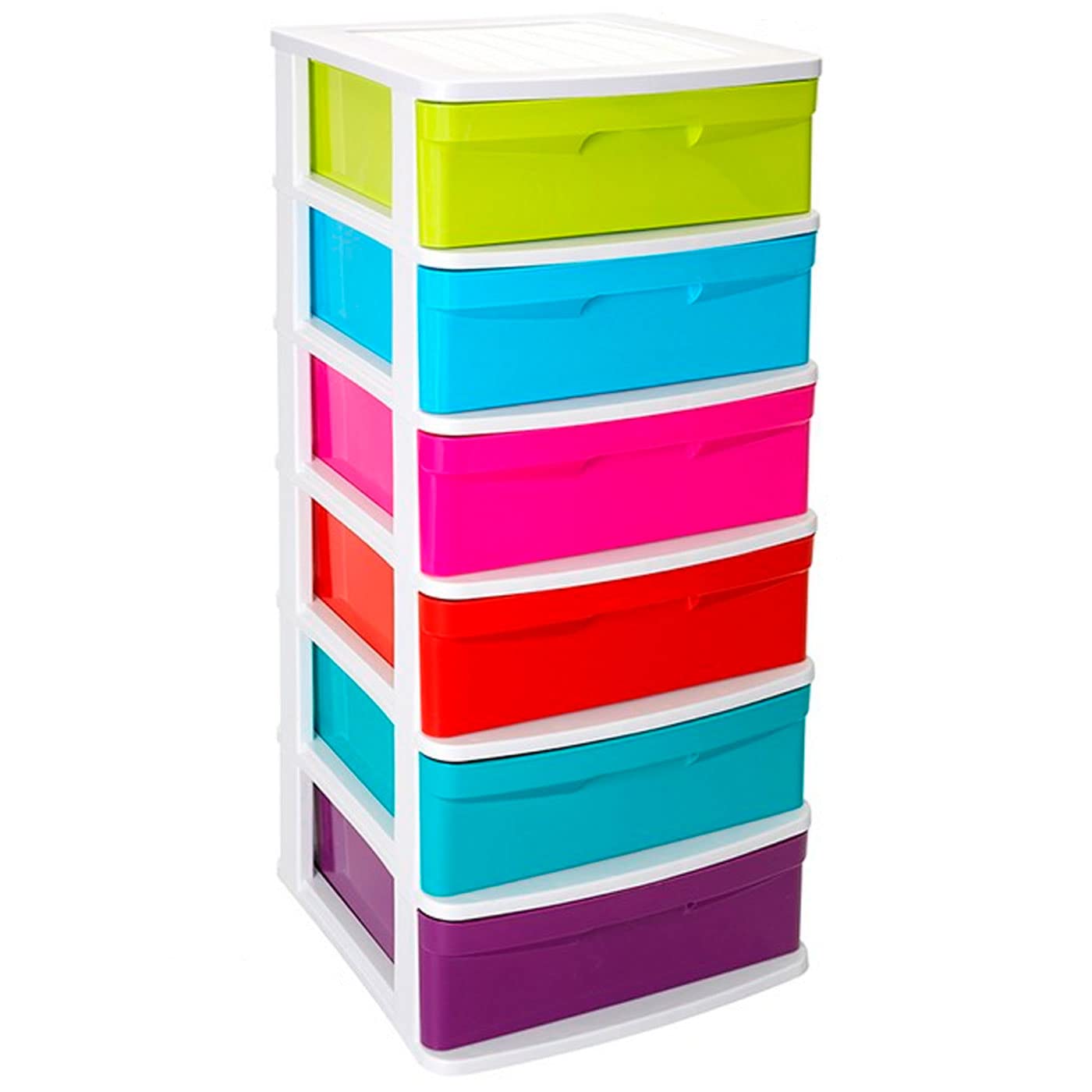 Tradineur - Cajonera de almacenaje modelo Sena, 6 cajones multicolor, plástico, torre de ordenación multiusos, hogar (Blancolor, 96,5 x 40 x 39 cm)