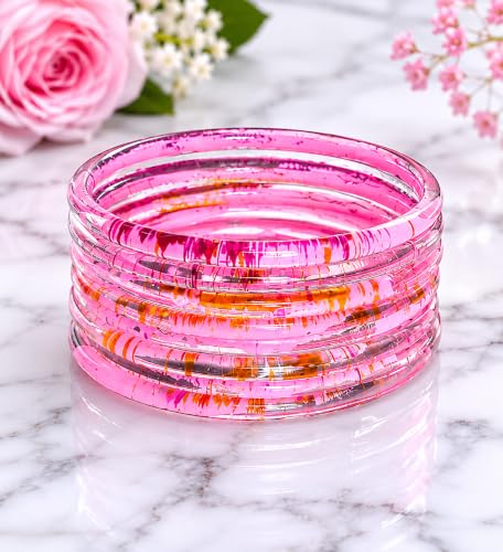 Image of NMII Premium Glass Bangle Set for Women | Multicolor Designer Kangan | Fancy Kanch ki Chudiya | 3D Transparent Chudi Set | Wedding & Festive Occasions Bangles