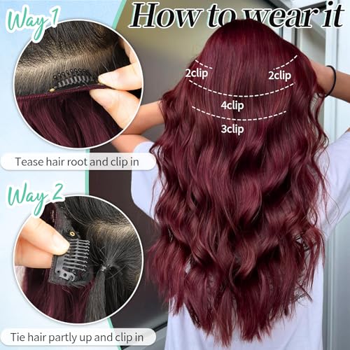 Image of KooKaStyle Wavy Thick Clip in Hair Extensions 20 inch Burgundy