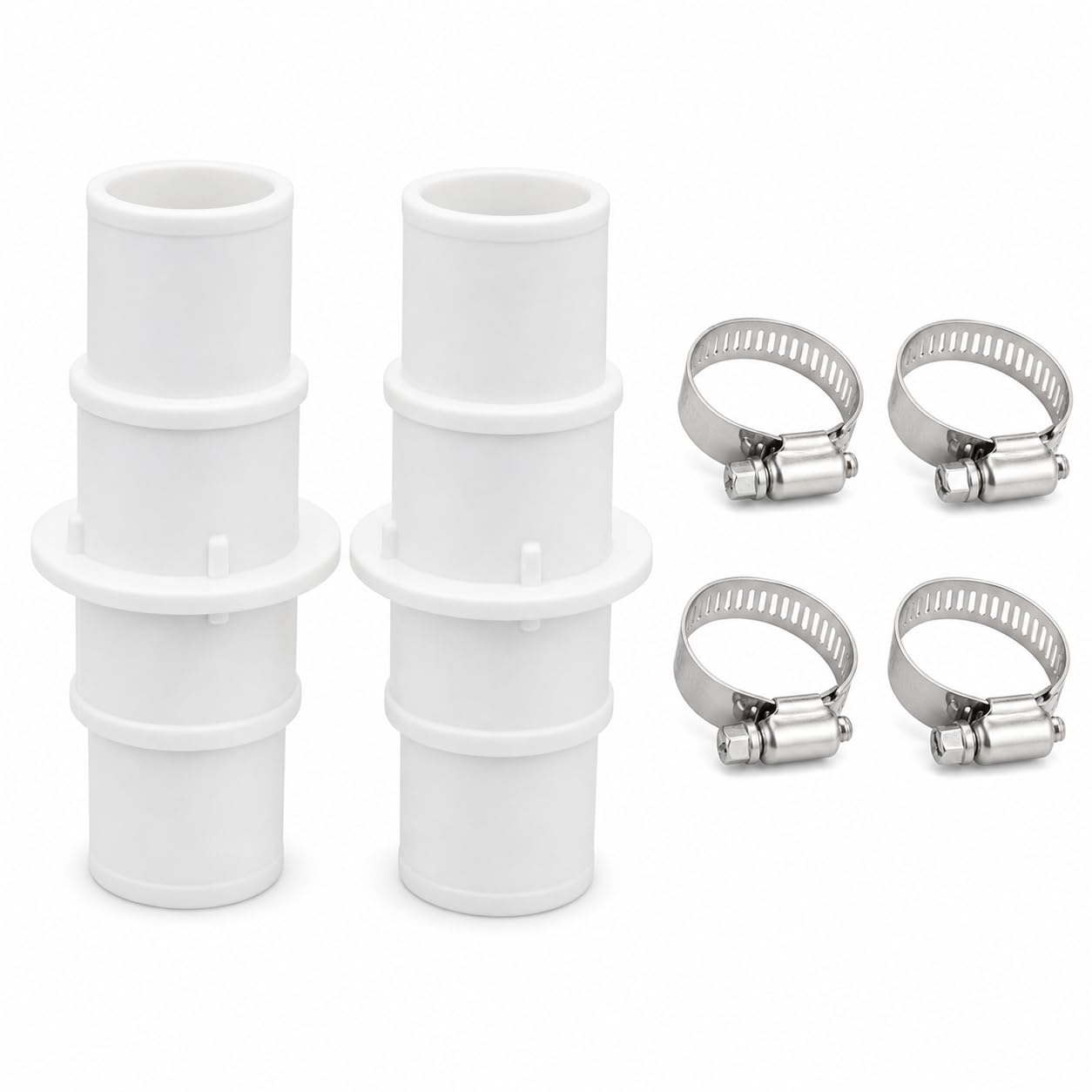 2 Pool Hose Connector, with 4 pcs Stainless Steel Hose Clamps 1-1/4" or 1-1/2" Pool Hose Adapter Pool Hose Coupling Pool Vacuum Hose Fittings for Swimming Pool Vacuum Cleaners Filter Pump Hoses