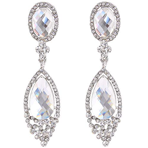 BriLove Wedding Bridal Clip-On Earrings for Women Infinity Figure 8 Crystal Teardrop Chandelier Dangle Earrings Clear Silver-Tone