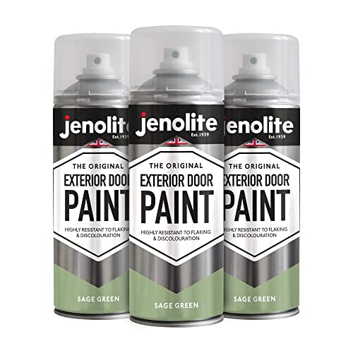 Jenolite Lot de 3 aérosols de peinture pour porte extérieure – Portes en métal et bois et portes de garage – Vert sauge – 3 x 400 ml