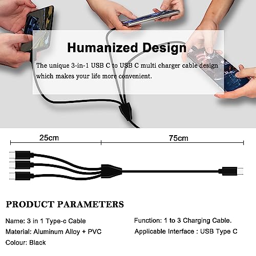 MEIRIYFA USB C Splitter Cable, USB Type C Male to 3 Type-C Male Data Charge Cable Wire Cord for Most USB C Phones Tablet Laptop - 1M - Image 3