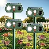 2026 Solar Ultrasonic Animal Repellent Outdoor with Motion Sensor Flash Light, IP66 Waterproof Deer Cat Squirrel Raccoon Repellent for Yard Farm Garden (4 Pack)