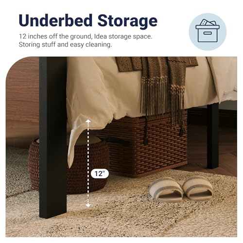 Image of Allewie Twin Size Bed Frame, Heavy Duty 12 Metal Slats Support, Walnut | Wooden Headboard and Footboard, Modern Platform Bed, No Box Spring Needed, Under-Bed Storage, Noise Free, Easy Assembly