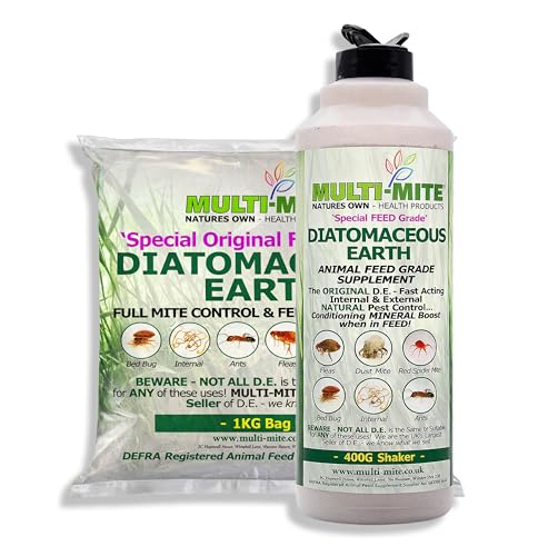 Multi-Mite® 400G SHAKER PLUS 1KG REFILL Feed Grade DE Diatomaceous Earth - Red Mite Fleas and All Animal Lice Control Powder