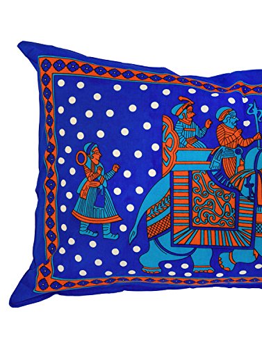 Image of Story@Home 120 Thread Count Rajasthani Block Print Single Bed Size Ethnic Traditional Bedsheet with one Pillow Cover, Navy Blue and White