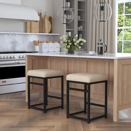 Image of HomePop Metal Frame Counter Stool, 24-Inch, Light Tan