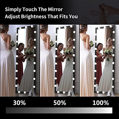 Large Mirror Full Length With Lights,63"X24" Led Full Body Mirror With Lights,Wall Mounted And Floor Standing Mirror,Lighted Dressing Mirror,Vanity Mirror For Bedroom, Dimming & 3 Color Modes,Black #TOP3