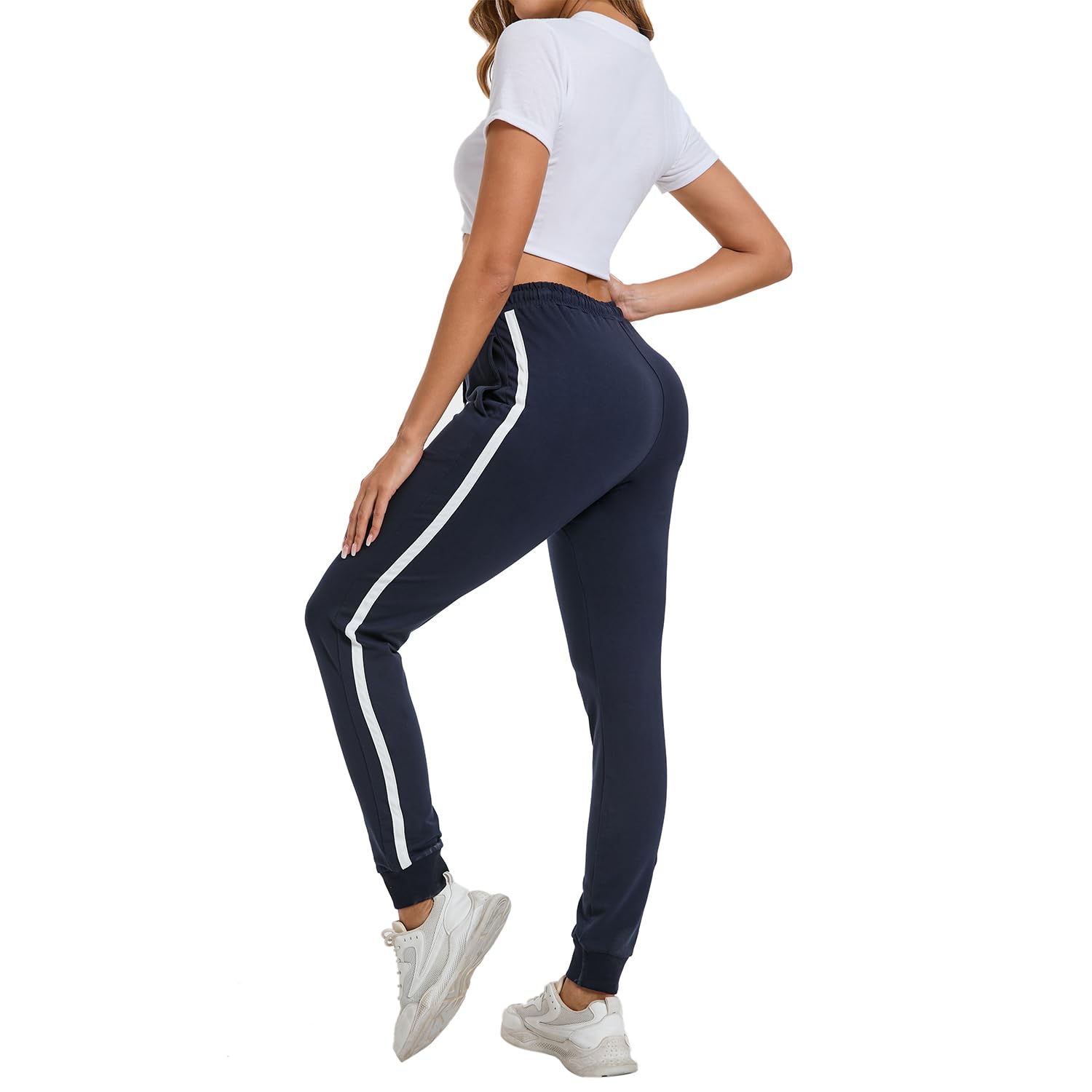 Spodnie do Joggingu Damskie Bawełniane Spodnie Treningowe z Paskami Spodnie Sportowe Spodnie do jogi dla Spodnie do biegania z Kieszeniami Spodnie Treningowe Spodnie Rekreacyjne
