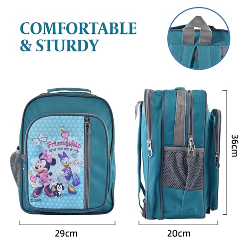 Image of Kuber Industries School Bag (Disney Friendship) 4 Compartment Backpack for Boys and Girls | Casual School Backpack | Green