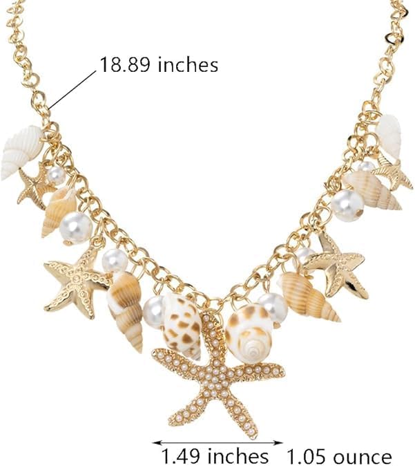 Shell Starfish Necklace Bracelet Conch Statement Chunky Necklace Mermaid Costume Jewelry Beach Jewelry for Women(necklace) - Image 2