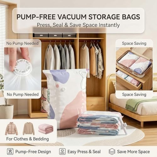 Image of No‑pump Vacuum Storage Bags - 3-Sec Fast Compression, 80% Space Saving, Upgrade Reusable Large 3d Cube Vacuum Seal Bags, Keeps Clothes Dry & Dust‑Free, Press & seal,M /19.7 x 27.6 x 11.8 in:6Pcs