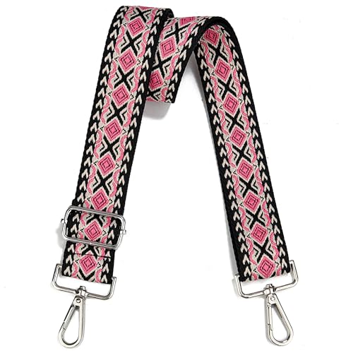Image of Crossbody Straps for Purses Silver Hardware Purse Strap Wide Shoulder Strap Adjustable Replacement,Retro Jacquard Embroidery for Shoulder Bags, Canvas Tote Handbags