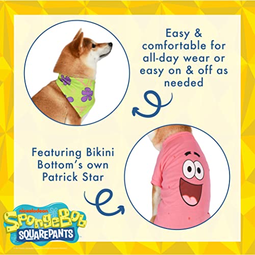 Spongebob Squarepants For Pets Nickelodeon Patrick Pink Shirt For Dogs & Green Bandana Combo- Size Medium | Soft And Comfortable Spongebob Clothes For Dogs- Lightweight T Shirt & Dog Bandana #TOP2