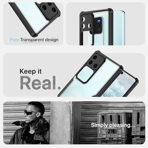 Image of Outlouders Back Cover for Vivo V30 Pro 5G | Ultra Hybrid Transparent | Full Camera Protection | Raised Edge | Crystal Clear Bumper Case (Black)