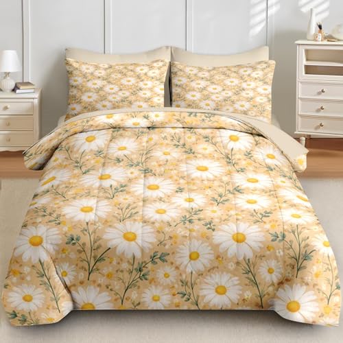 Boewywh 7 Pcs Comforter Set King Size, Daisy Floral Vintage