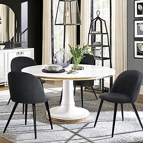 Image of Amazon Brand - Umi Romantic Vintage Side Dining Chair - Rustic Fabric Upholstered Seat with Black Powder-Coated Metal Legs for Elegant Home Dcor in Black